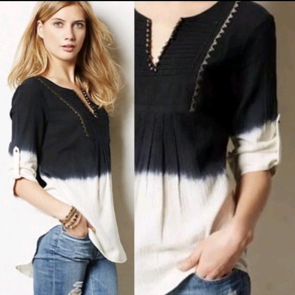 Anthropologie Floreat Ombré Linen Blend Tunic